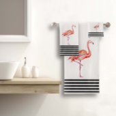 フラミンゴピンク熱帯ティール(緑がかった色)白黒おもしろい バスタオルセット