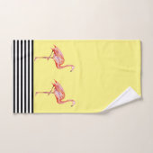 フラミンゴピンク熱帯ティール（緑がかった色）白黒おもしろい バスタオルセット (ハンドタオル)