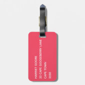 フラミンゴピンク色の名前 ラゲッジタグ (裏面縦)