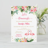 フラミンゴピンク金ゴールド熱帯フローラブライダルシャワー 招待状 (スタンド正面)