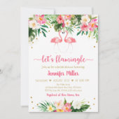 フラミンゴピンク金ゴールド熱帯フローラブライダルシャワー 招待状 (正面)