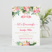フラミンゴピンク金ゴールド熱帯フローラブライダルシャワー 招待状 (スタンド正面)