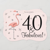 フラミンゴピンク'40と素晴らしい'招待ブラケット 招待状 (正面/裏面)
