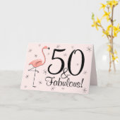 フラミンゴピンク50と素晴らしい!ハッピーバースデーカード カード (黄色い花)