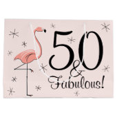 フラミンゴピンク'50と素晴らしい！'抱き枕大 ラージペーパーバッグ (裏面)