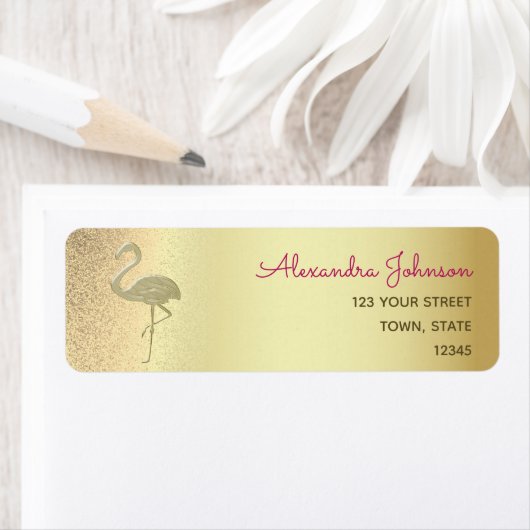 フラミンゴピンク&金ゴールドグリッター差出人住所 ラベル (インサイチュ)