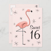 フラミンゴピンク「Sweet 16」縦型はがき ポストカード (正面/裏面)