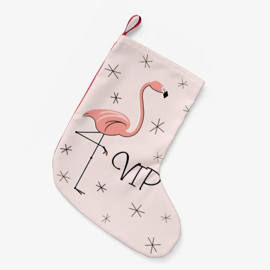 フラミンゴピンクVIPストッキング片面 スモールクリスマスストッキング (正面 (吊り時))