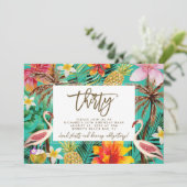 フラミンゴファンキートロピカル30歳の誕生日の招待状 サンキューカード (スタンド正面)