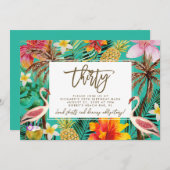 フラミンゴファンキートロピカル30歳の誕生日の招待状 サンキューカード (正面/裏面)