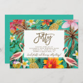 フラミンゴファンキートロピカル40歳の誕生日の招待状 サンキューカード (正面/裏面)