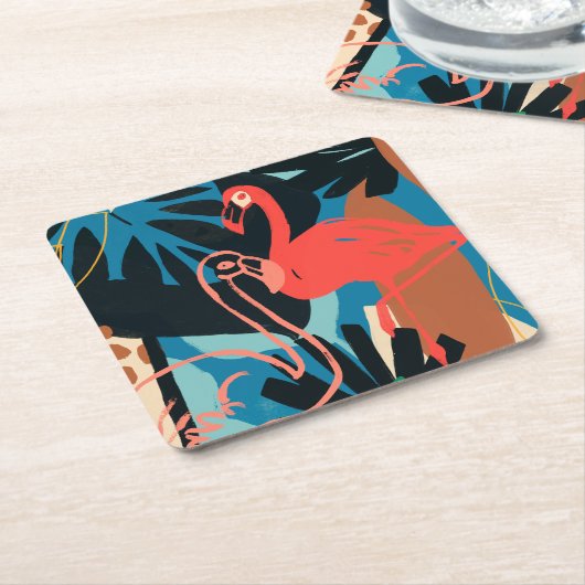 フラミンゴファンキー スクエアペーパーコースター (アングル)