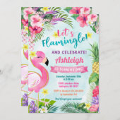 フラミンゴファースト誕生日サマー招待状 招待状 (正面/裏面)