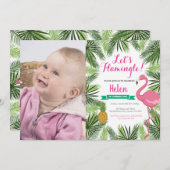 フラミンゴファースト誕生日招待状ガール 招待状 (正面/裏面)