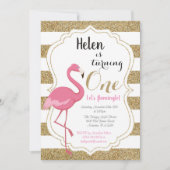 フラミンゴファースト誕生日招待状ガール 招待状 (正面)