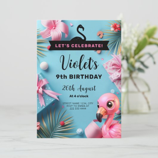 フラミンゴフィエスタトロピカル誕生祝い 招待状 (スタンド正面)