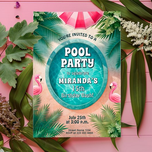 フラミンゴフィエスタプールパーティー誕生日 招待状