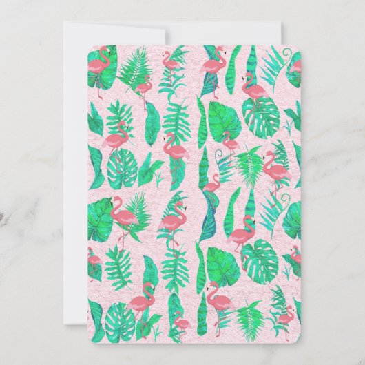 フラミンゴフェイクアート金ゴールドフォイルルアウ（ハワイ式宴会）パーティー 招待状 (裏面)