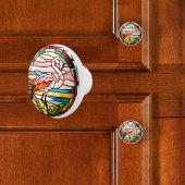 フラミンゴフェイクステンドグラス セラミックノブ