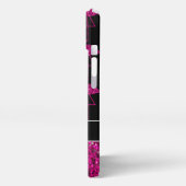 フラミンゴフェイクスパークルパターン黒モノグラム iPhoneケース (左側面)