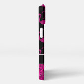 フラミンゴフェイクスパークルパターン黒モノグラム iPhoneケース (右側面)