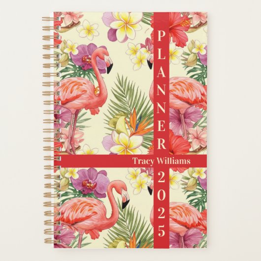 フラミンゴフローラシームレスパターン プランナー手帳 (正面)