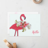 フラミンゴフローラリースこんにちは空白の ノートカード (正面/裏面インサイチュ)