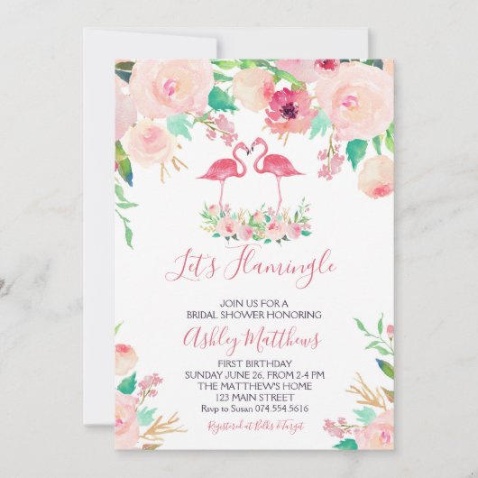フラミンゴブライダルシャワー招待、フラミンゴシャワー 招待状 (正面)