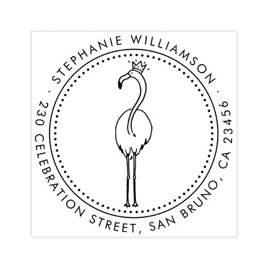 フラミンゴプリンセスカスタムラウンドネーム差出人住所 ラバースタンプ (インプリント)