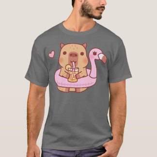 フラミンゴプールの夏のフロートでかわいいカピバラ Tシャツ
