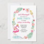 フラミンゴプールパーティの招待状トロピカル誕生日 招待状 (正面)