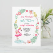 フラミンゴプールパーティの招待状トロピカル誕生日 招待状 (スタンド正面)