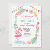 フラミンゴプールパーティの招待状トロピカル誕生日 招待状 (正面)