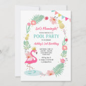 フラミンゴプールパーティの招待状トロピカル誕生日 招待状 (正面)