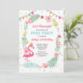 フラミンゴプールパーティの招待状トロピカル誕生日 招待状 (スタンド正面)