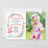 フラミンゴプールパーティの招待状トロピカル誕生日 招待状 (正面)