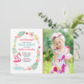 フラミンゴプールパーティの招待状トロピカル誕生日 招待状 (スタンド正面)
