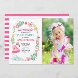 フラミンゴプールパーティの招待状トロピカル誕生日 招待状