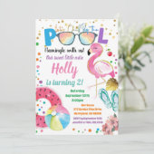 フラミンゴプールパーティーキッズガールバースデーパーティー 招待状 (スタンド正面)