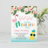 フラミンゴプールパーティーサマーバースデーパーティー 招待状 (スタンド正面)