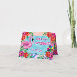 フラミンゴプールパーティーピンクハッピーバースデー カード