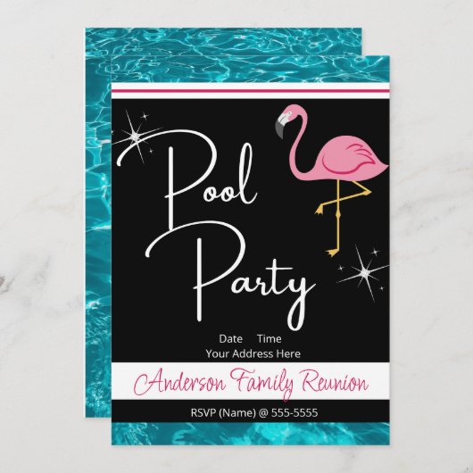 フラミンゴプールパーティーファミリー懇親会招待状 招待状 (正面/裏面)