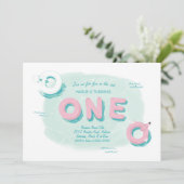 フラミンゴプールパーティーファースト誕生日招待状 招待状 (スタンド正面)