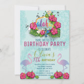 フラミンゴプールパーティー誕生日トロピカル招待状 招待状 (正面)