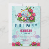 フラミンゴプールパーティー誕生日招待状トロピカル 招待状 (正面)