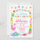 フラミンゴプールパーティー誕生日招待状 招待状 (正面)