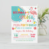 フラミンゴプールパーティー誕生日招待状 招待状 (スタンド正面)