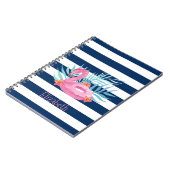 フラミンゴプールフロートネイビーブルーストライプホテル ノートブック (左側)