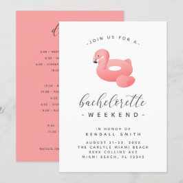 フラミンゴプールフロートミニマルバチェロレッテ週末 招待状