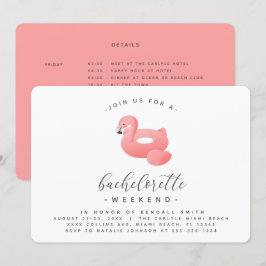 フラミンゴプールフロートミニマルバチェロレッテ週末 招待状